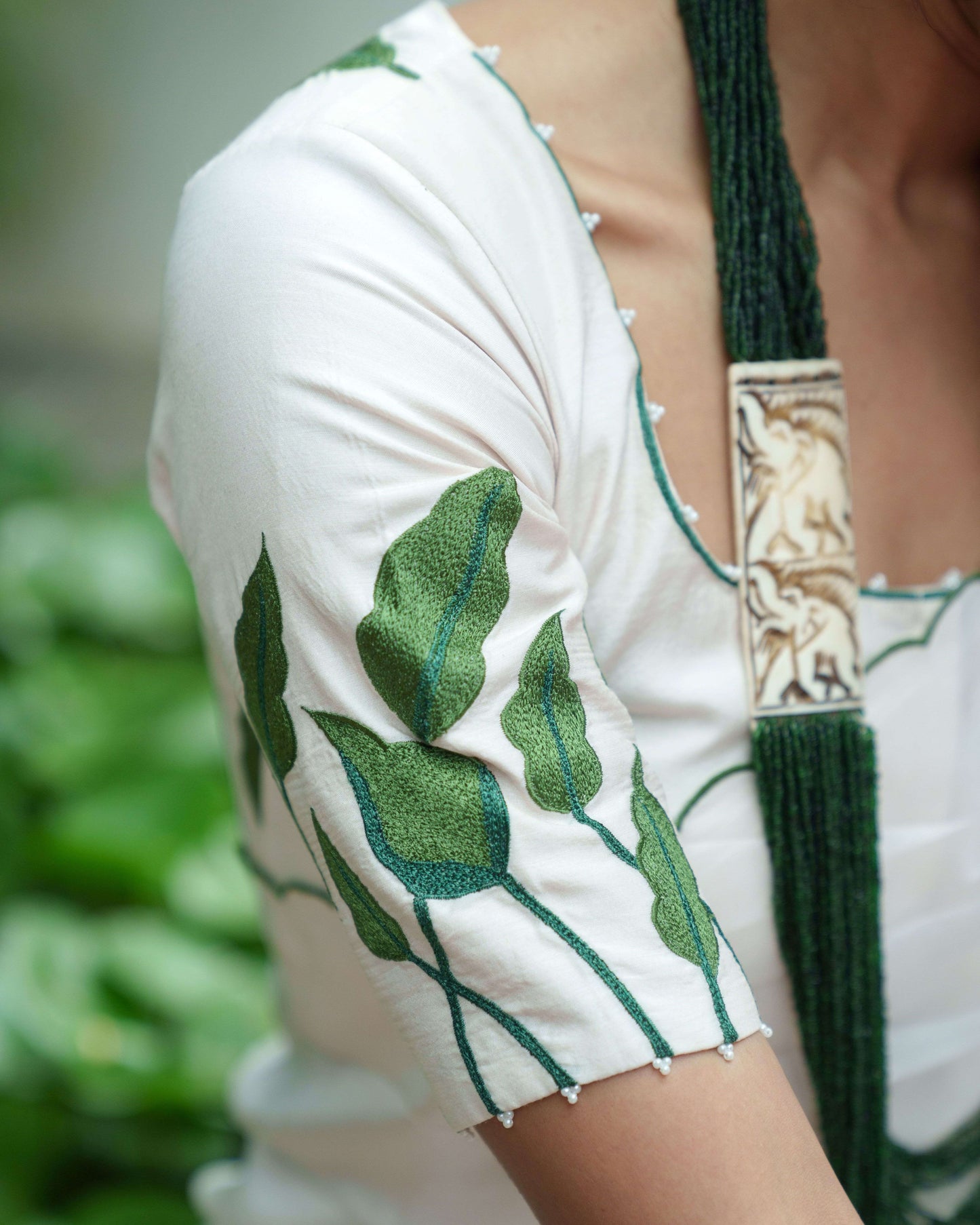 Creamy White Botanical Bliss Saree Set