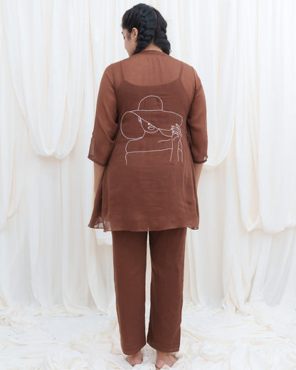 Brown Beauty Co-ord Set with Line Art on the Back