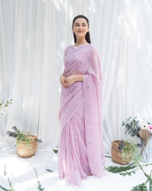 Lilac Bloom Saree Set