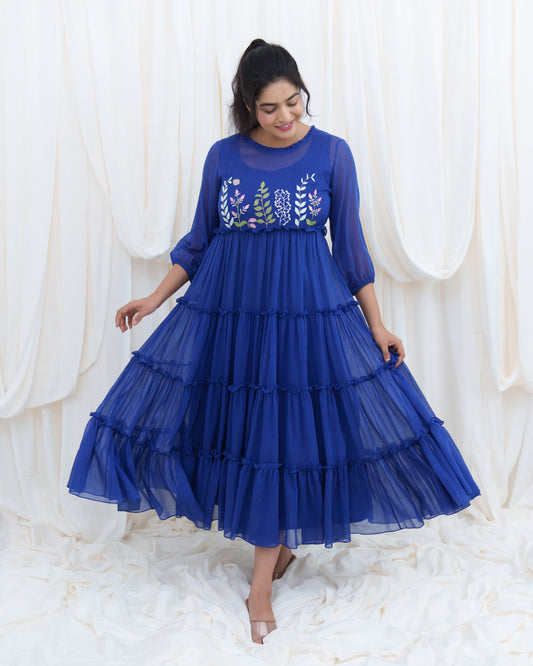 Frill & Flutter Dress in Blue