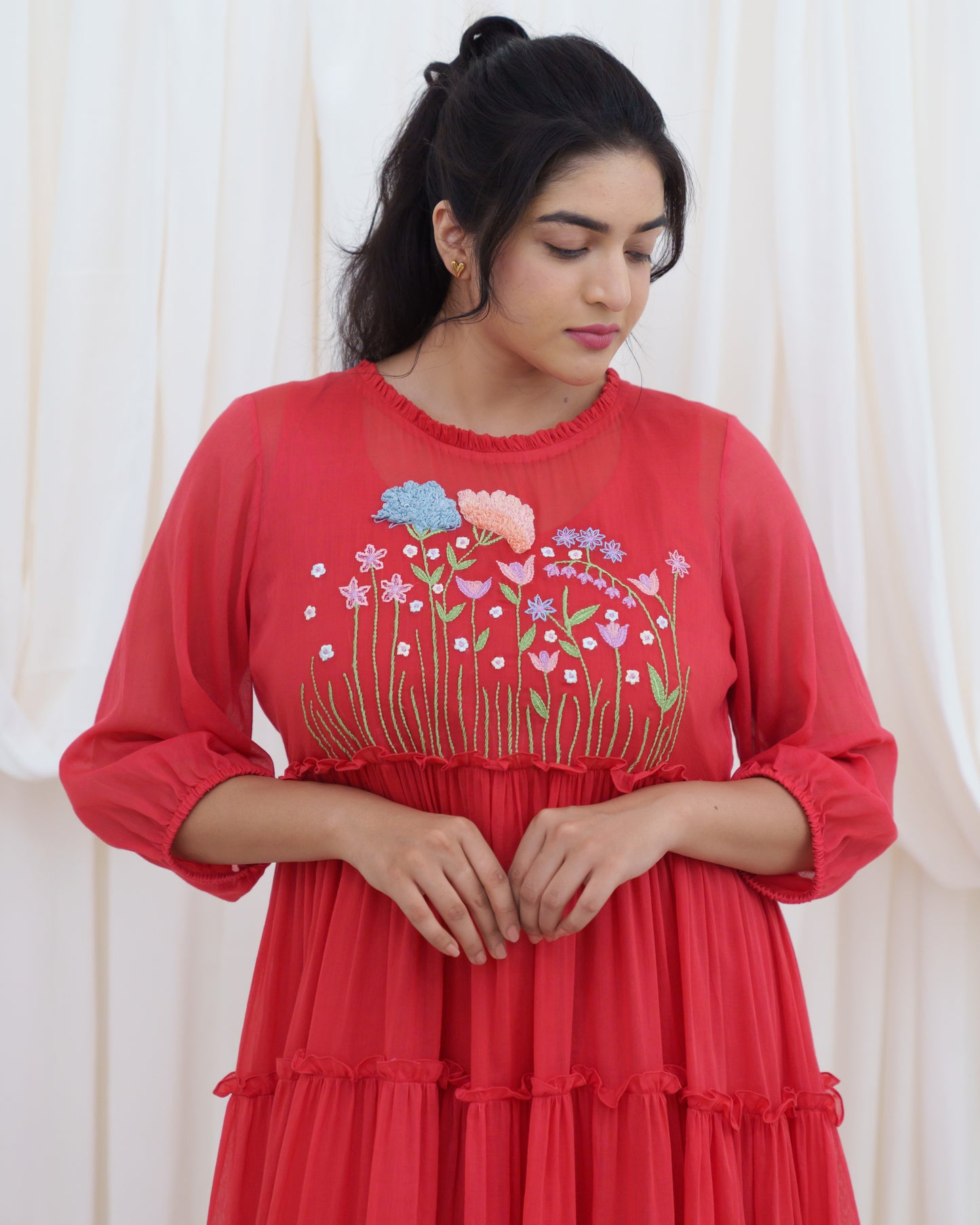 Frill & Flutter Dress in Red