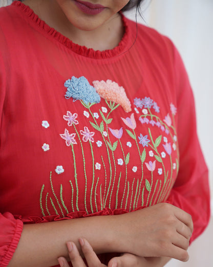 Frill & Flutter Dress in Red