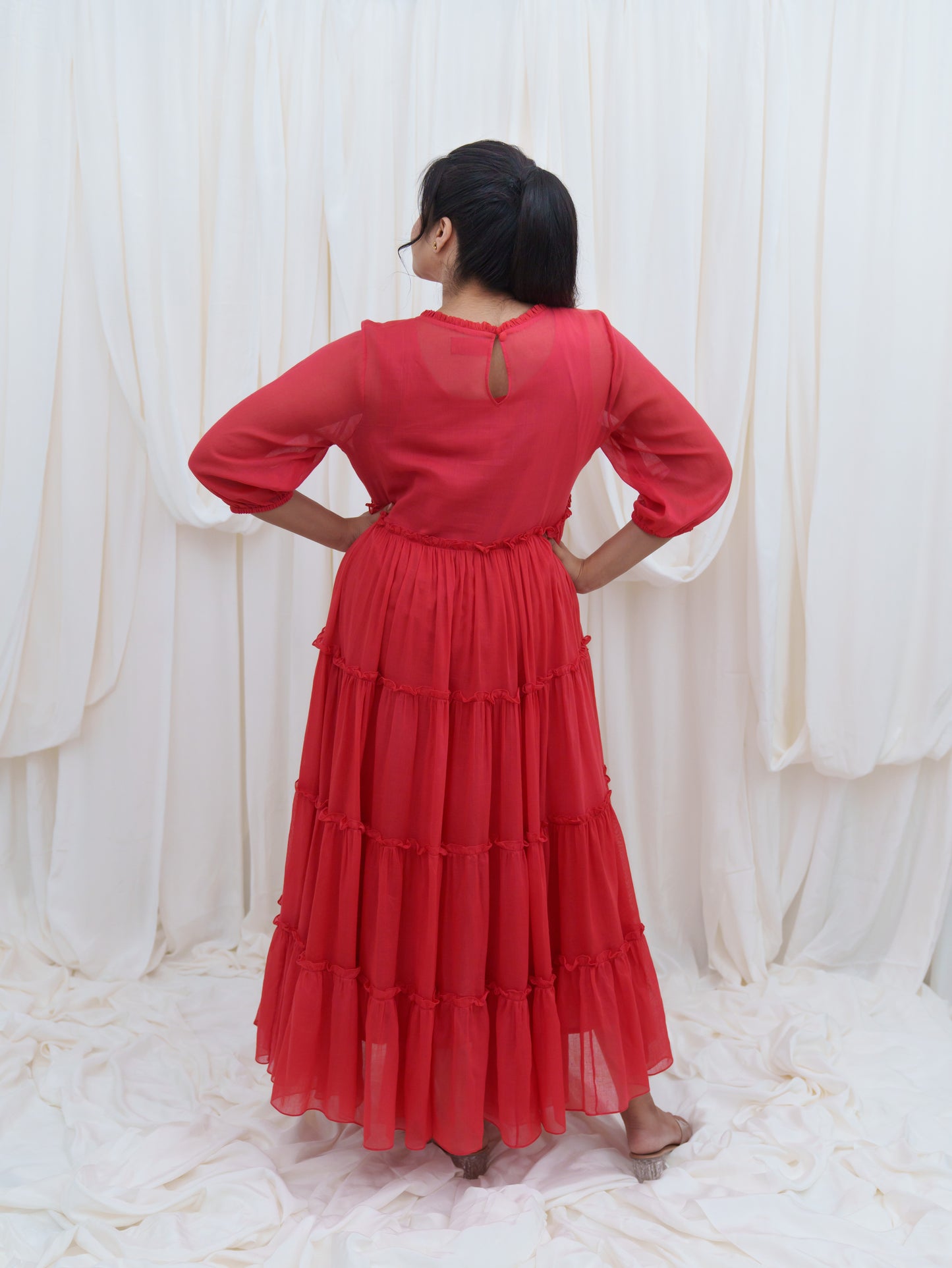 Frill & Flutter Dress in Red