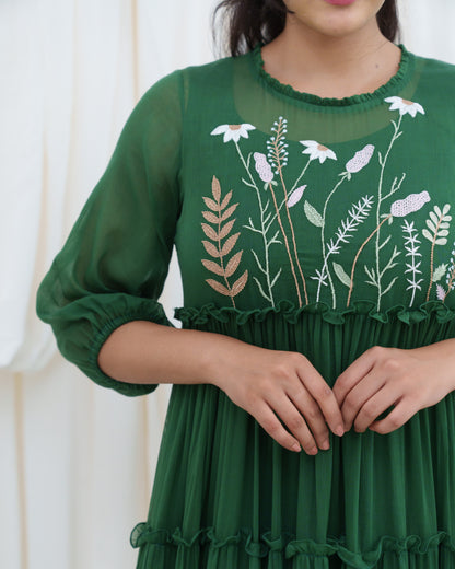 Frill & Flutter Dress in Green