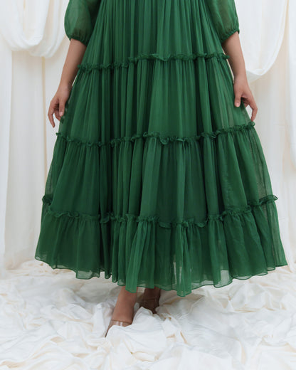 Frill & Flutter Dress in Green