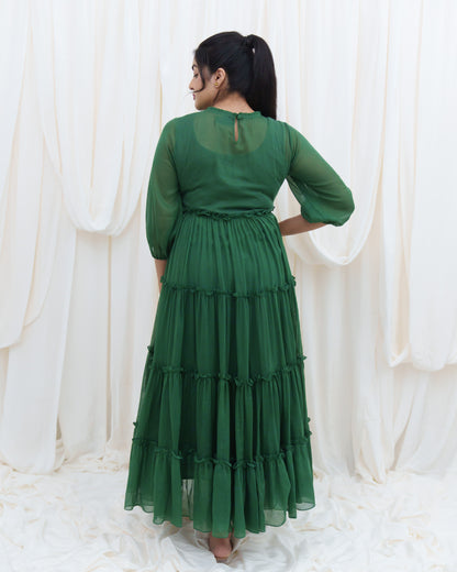 Frill & Flutter Dress in Green