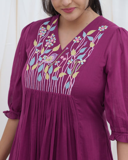 Tweety & Me Kurta in Dark Raspberry Color