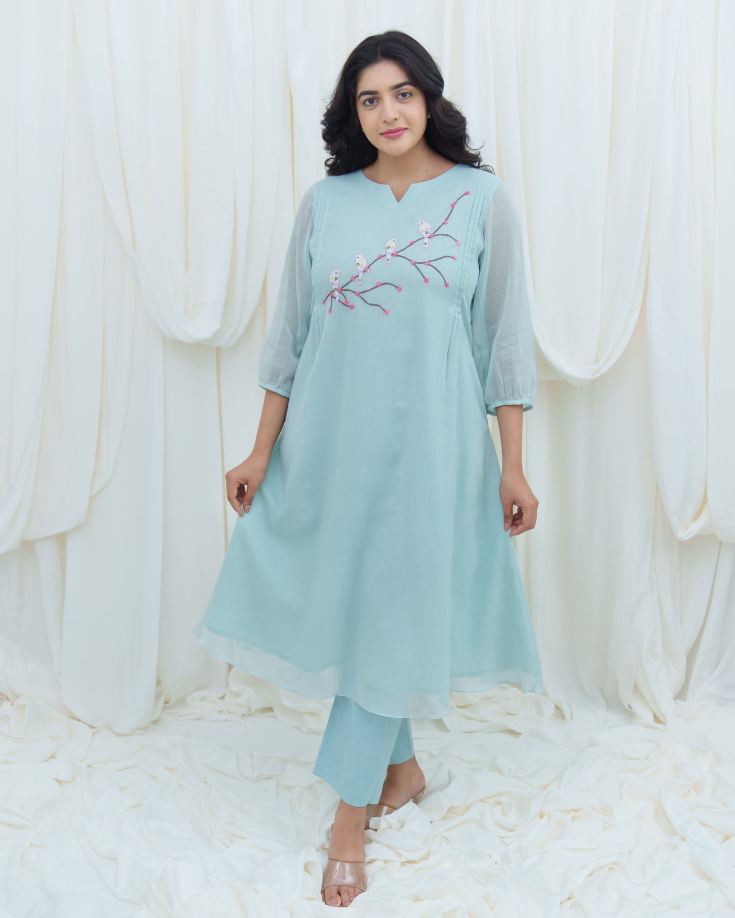 Bird Song Kurta Set In Blue