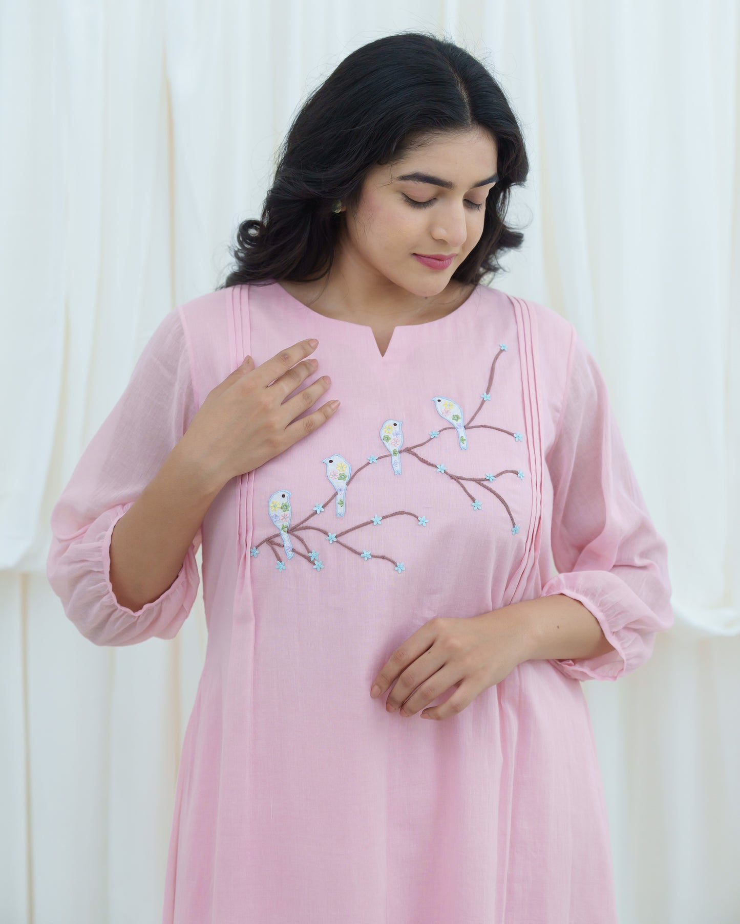 Bird Song Kurta In Pink