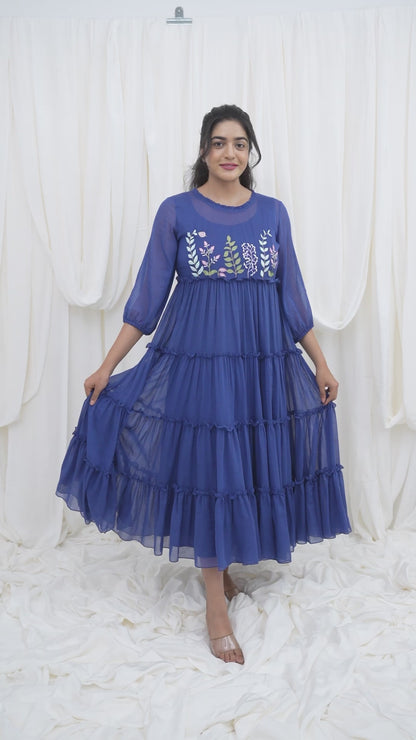 Frill & Flutter Dress in Blue